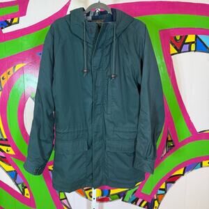 Eddie Bauer Green Hooded Raincoat with Weatherproof Fabric. Men's Size Large.